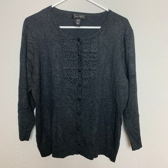 Spense XL Charcoal Grey Beaded Embellished Sweater - Picture 1 of 6